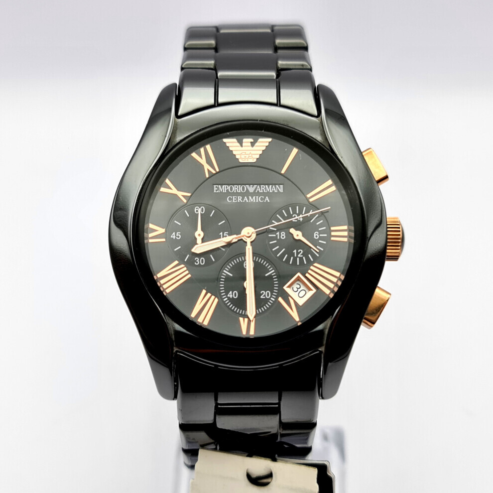 NEW EMPORIO ARMANI AR1410 CERAMIC BLACK AND ROSE GOLD MENS WATCH