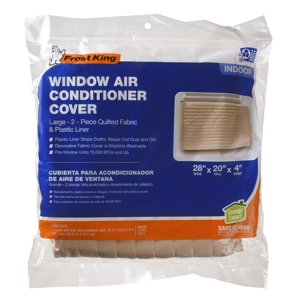 Frost King  Large  fits units up to 20"" x 28"" AC11H Indoor Quilted 2-Piece Standard Air Conditioner Cover  20in Wide x 28in Long  Beige