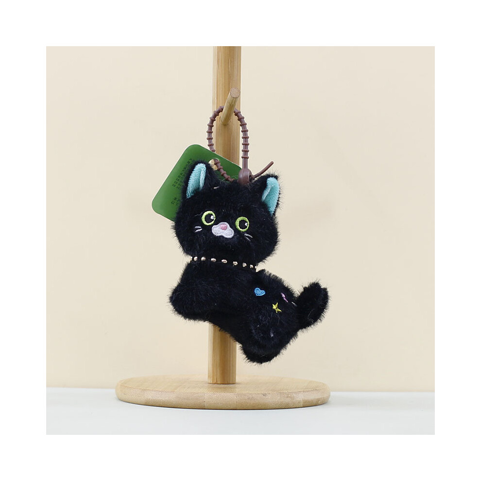 (Black) Cute Cat Little Keychain Cartoon Girl Backpack Decorative Doll Pendant Gift