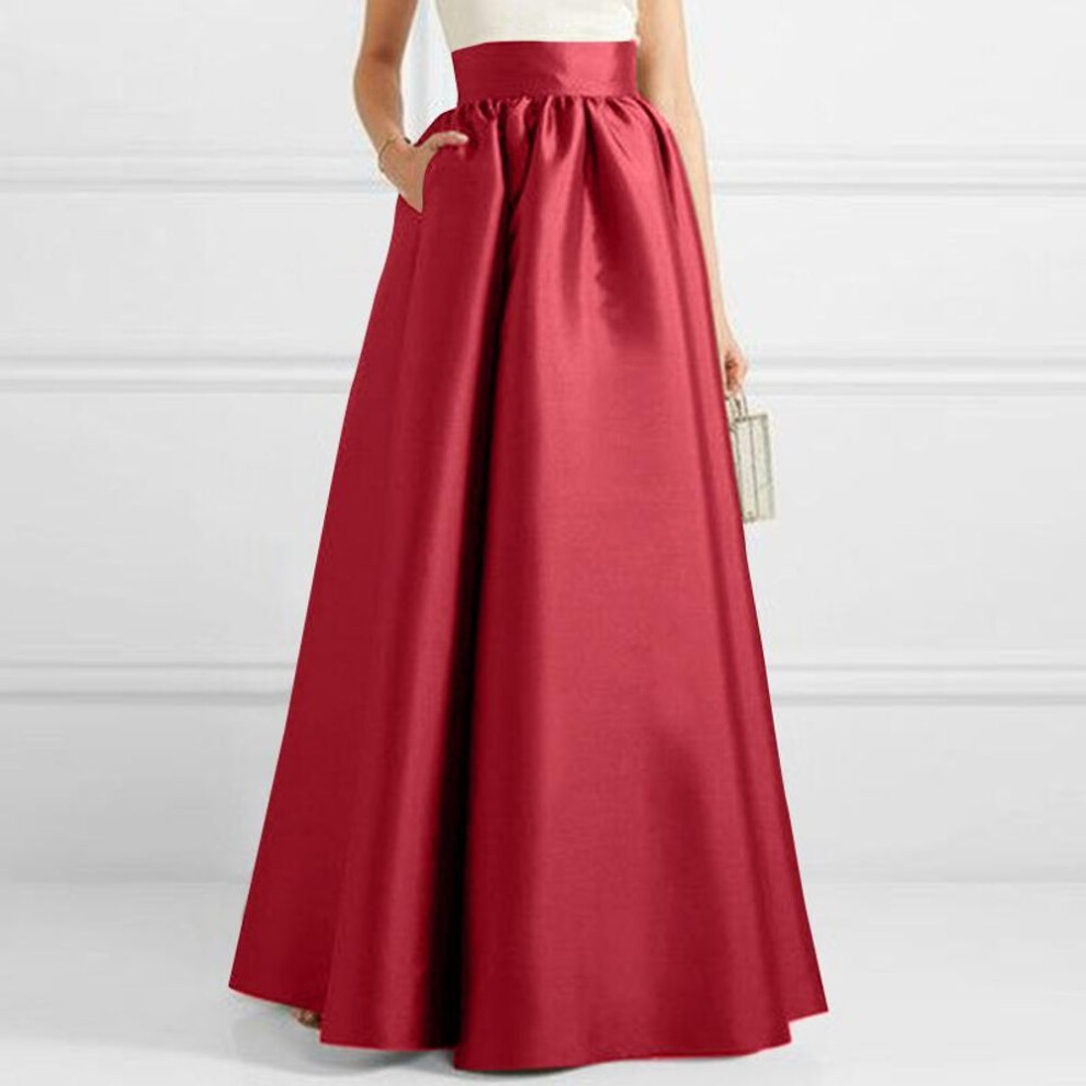 (wine red, 5XL) Zanzea Women Fashion High Waist A-line Satin Skirts Solid Color Party Long Skirts