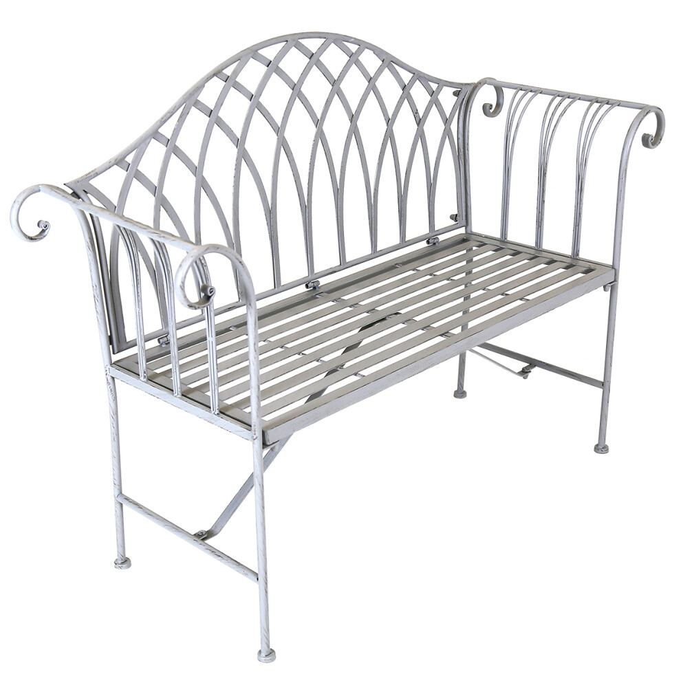 Charles Bentley Decorative Wrought Iron Outdoor Rustic Bench Curved Armrest 2 Seater Weatherproof - Grey