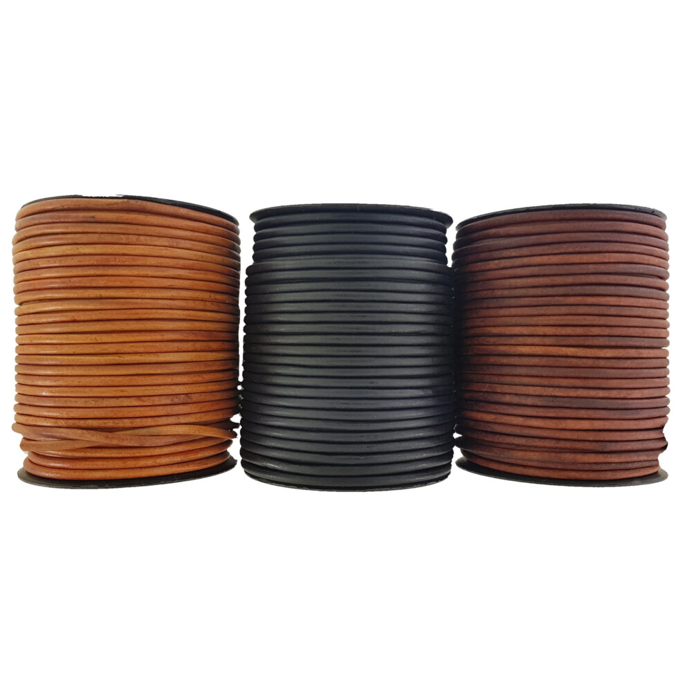 (2 metres brown) Light brown Black & Brown 4 mm Round Leather Cord