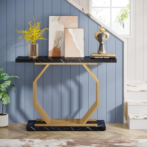 Tribesigns Tribesigns Console Table Tribesigns Modern Console Table with Gold Metal Frame, 100x30x80cm 2
