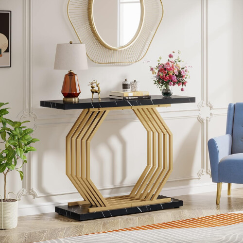 Tribesigns Tribesigns Console Table Tribesigns Modern Console Table with Gold Metal Frame, 100x30x80cm 1