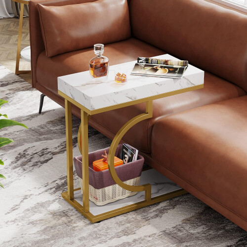 Tribesigns Table d'appoint Tribesigns Table d'appoint étroite Table d'appoint en or blanc en forme de C 1