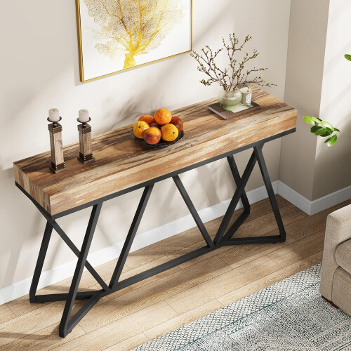 Tribesigns Tribesigns Console Table 140cm Console Table, Wooden Entryway Table with Unique Metal Base 1