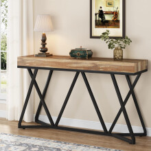 Tribesigns Consoletafel 140cm Consoletafel, Houten Haltafel met Unieke Metalen Basis