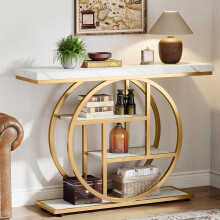 Console Tribesigns table de canapé industrielle avec 4 étagères pour salon 105x30x80cm