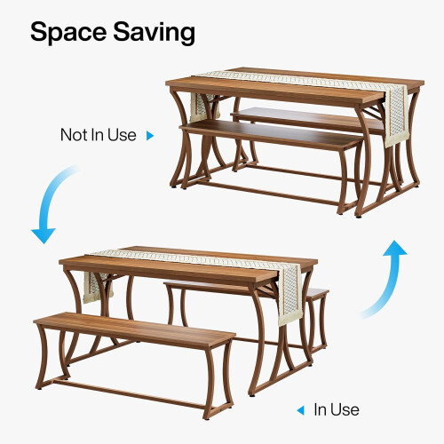 Tribesigns Tribesigns Dining Table 4-Piece Dining Table Set, 130cm Kitchen Table with 2 Benches & Table Runner 2