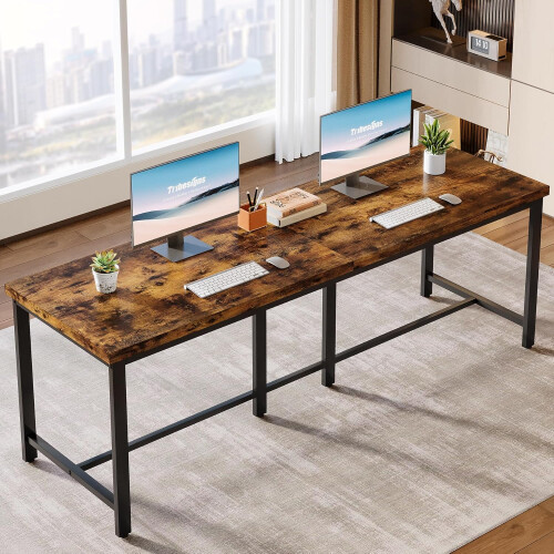 Tribesigns Bureau d'ordinateur Tribesigns 200x60x75cm, table de bureau double PC, bureau double industriel