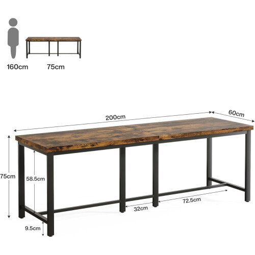 Tribesigns Bureau d'ordinateur Tribesigns 200x60x75cm, table de bureau double PC, bureau double industriel 2