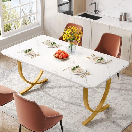 Tribesigns Dining table 160 x 80 cm dining table with metal legs, modern dining room kitchen table