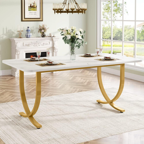 Tribesigns Dining table 160 x 80 cm dining table with metal legs, modern dining room kitchen table 1
