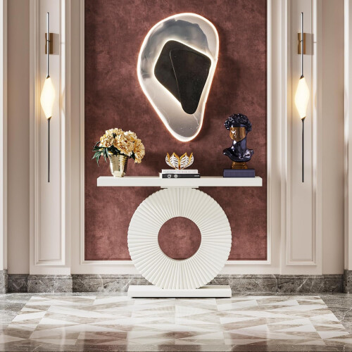 Tribesigns Tribesigns console table with a round, flower-shaped base, 100 x 30 x 79 cm, white 2