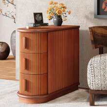 Tribesigns Bijzettafel Massief Houten Bijzettafel, 3-Laden Moderne Sofa Bijzettafel