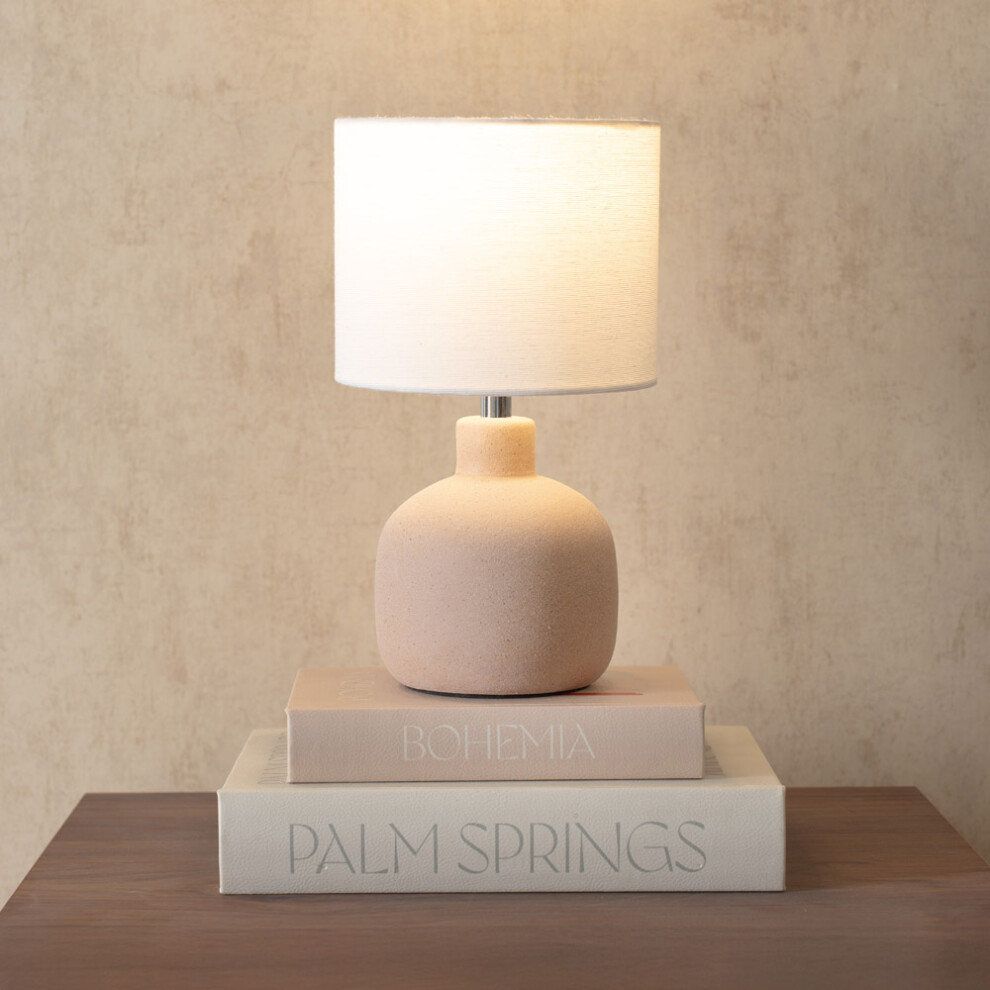 ValueLights Chelsea Linen Shade Sandblast Natural Ceramic Table Lamp