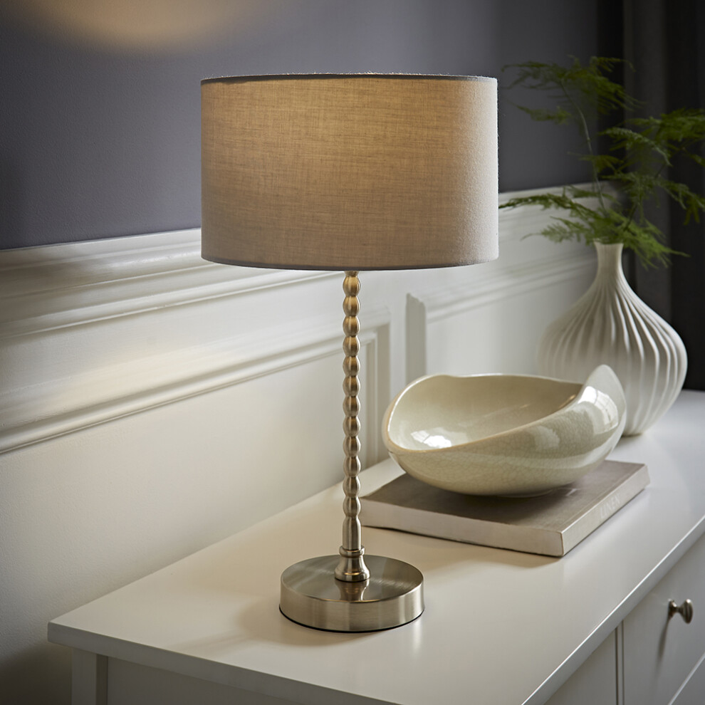 ValueLights Maeve Grey Drum Lamp Shade Chrome Bobbin Bobble Table Lamp