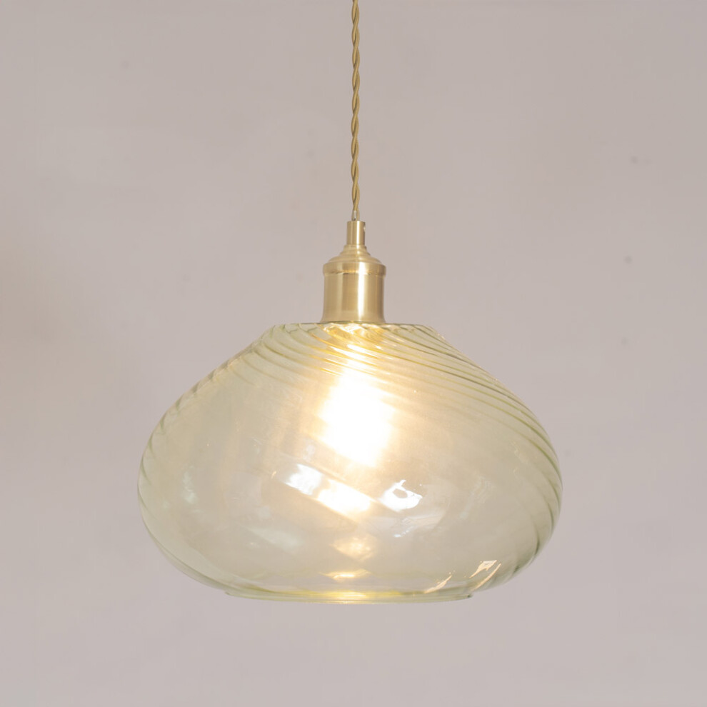 ValueLights Corinne Spiral Green Glass Pendant Lamp Shade & Bulb