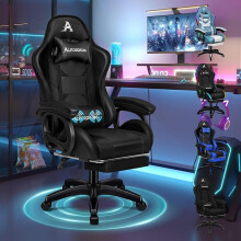 ALFORDSON Sedia Gaming Massaggio Sedia da Ufficio con Poggiapiedi Nero