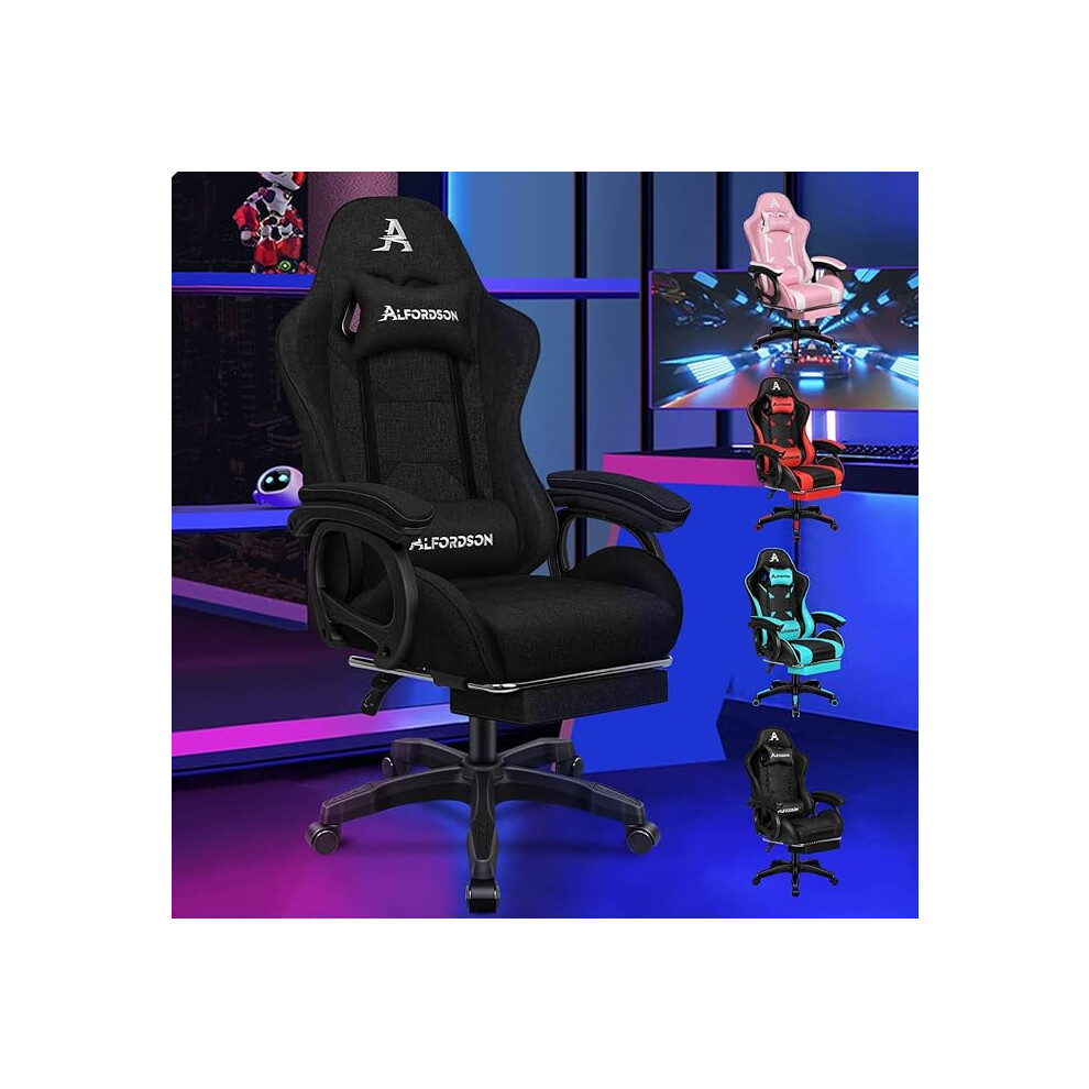 ALFORDSON Fauteuil de Jeu Bureau Massage Ordinateur Siège Tissu Repose-Pieds