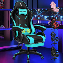 ALFORDSON Gaming Stuhl mit 2-Punkt Massage Bürostuhl mit Fußstütze Cyan & Schwarz
