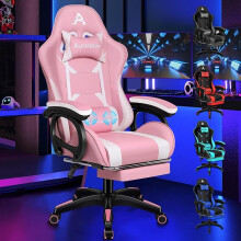 ALFORDSON Gaming Stuhl mit 2-Punkt Massage Bürostuhl mit Fußstütze Rosa & Weiß