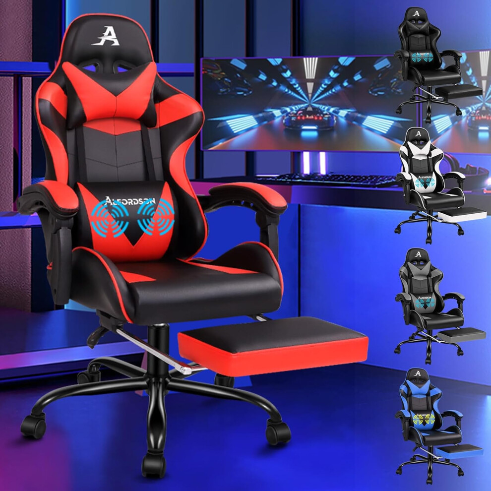 Alfordson Gaming Stuhl BüRostuhl Racing Stuhl FußStüTze Sitz Pu Leder Rot-image