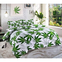 THE HIGH LIFE Cannabis Marijuana Leaf Weed Print Duvet/Quilt Cover Bedding Set With Pillow Cases Green Black White (Green/White, King 218 x 227cm)