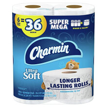 Charmin Ultra Soft Toalettpapper, 6 Super Mega Rullar = 36 Vanliga Rullar