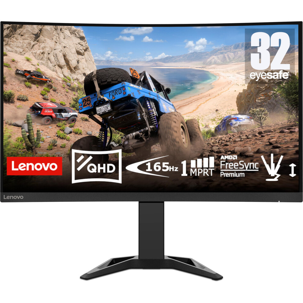 Lenovo G32qc-30 32 Inch Gaming Monitor | Wqhd, 1440P, 165Hz, 0.5Ms, Hdmi, Dp | Amd Freesync | Ps, Xbox, Pc Screen