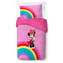 Jay Franco Disney Minnie Mouse Rainbow 100% Cotton Single Duvet Cover Set - Includes 50 x 70 cm Pillowcase