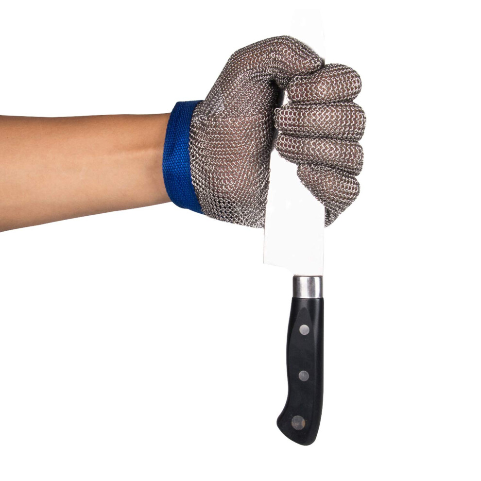 Threeh Steel Mesh Gloves 304L Chainmail Cutting Gloves For Kitchen,Oyster Shucking,Meat Cutting And Wood Carving Gl08 L(One Piece) 735314935105