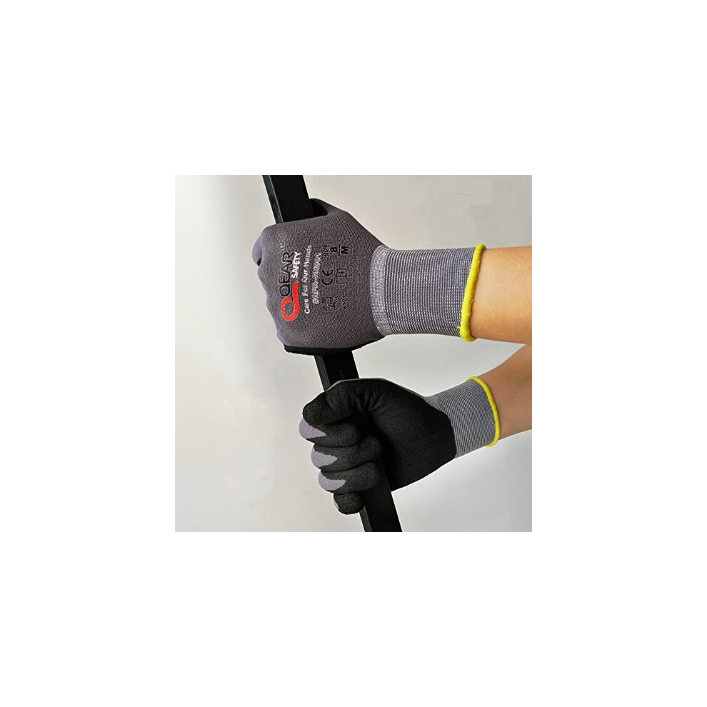Qearsafety 6 Pairs Microfoam Nitrile Rubber Palm Coated Work Safety Gloves, Breathable, Abrasion, Logistics, Warehouse, General Purpose Use, 741654376638