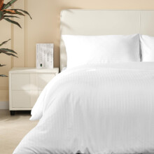 Good Nite King Duvet Cover Polyester Striped Satin Duvet Cover Set Duvet Sets with 2 Pillowcases Skin Friendly and Soft Machine Washable (White, King