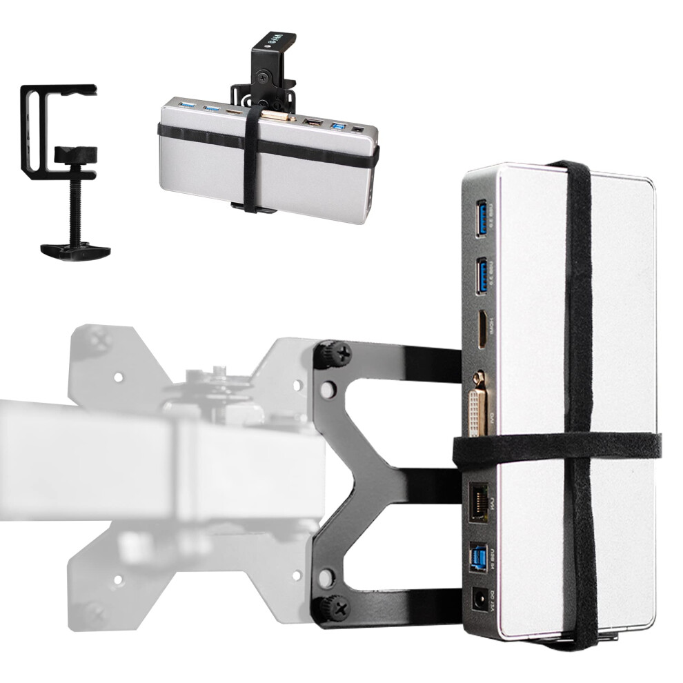 VIVO Universal Docking Station Mount for Workstation, Behind Monitor VESA Mounting, Under Desk Installation, Heavy Duty C-clamp Options, Fits Docking
