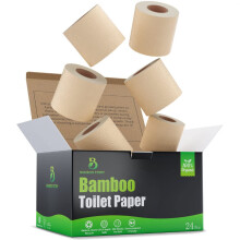 Premium Bamboo Toilet Paper, PFAS Vrij, Chemisch Vrij, Ungebleekt, (24) 3PLY & 300 Vellen, FSC Gecertificeerd