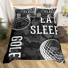 Golf Bed Set Double Black Camouflage Bedding Set Sport Duvet Cover Geometric Camo Comforter Cover Eat Sleep Golf Bedspread Cover For Boys Men Bedroom