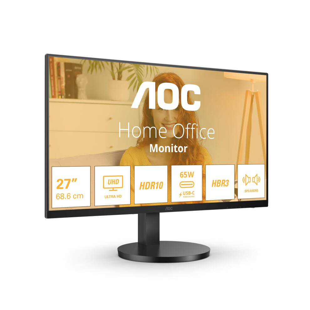 Aoc Black U27b3cf - 27 Inch Uhd Monitor, Speakers, Height Adjustable, Hdr10 (3840X2160, 4K, 60 Hz, 2X Hdmi, Usb Hub)