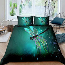 Dragonfly Duvet Cover Set Ultra Soft Dragonfly Comforter Set for Kids Women Adults Teal Dragonfly Bedding Set Nature Home Quilted Set Turquoise King
