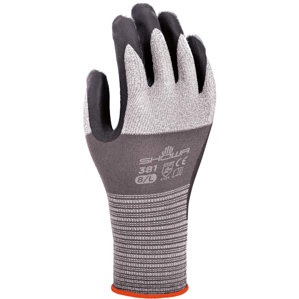 Showa 381 Nitrile Coated Work Glove, Grey, M 4901792028455