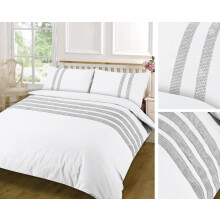NZ Dia Diamante Engraved Luxurious 100% Egyptian Cotton Duvet Cover Sets Quilt Cover Sets Bedding Sets (White, Double)