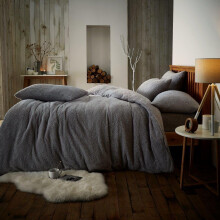 Artistic Fashionista Luxurious Quality Soft & Warm TEDDY FLEECE Duvet Quilt Cover Set With Matching Pillowcases Bedding (Silver, King Duvet Cover Set)