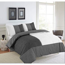NZ Suede Patch Modern Luxurious Patchwork Design Duvet Cover Sets Quilt Cover Sets Reversible Bedding Sets With Matching Pillowcases (Black, Double)