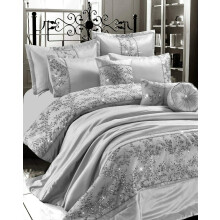 EHD Gigi Embroidered Diamante Style Luxurious Duvet Cover Sets Bedding Sets (Silver, King Duvet Set)
