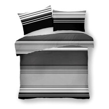 LJ Moxie Stripes Pattern Duvet Cover Sets Quilt Cover Sets Cotton Rich Fully Reversible Bedding Sets With Pillowcases (King Size, Black/Grey)