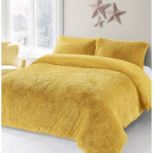 Artistic Fashionista* NEW Soft Warm & Cosy Teddy Bear Faux Fur Fleece CUDDLY Duvet Quilt Cover Pillowcases Bedding Set (Ochre / Mustard, Double)