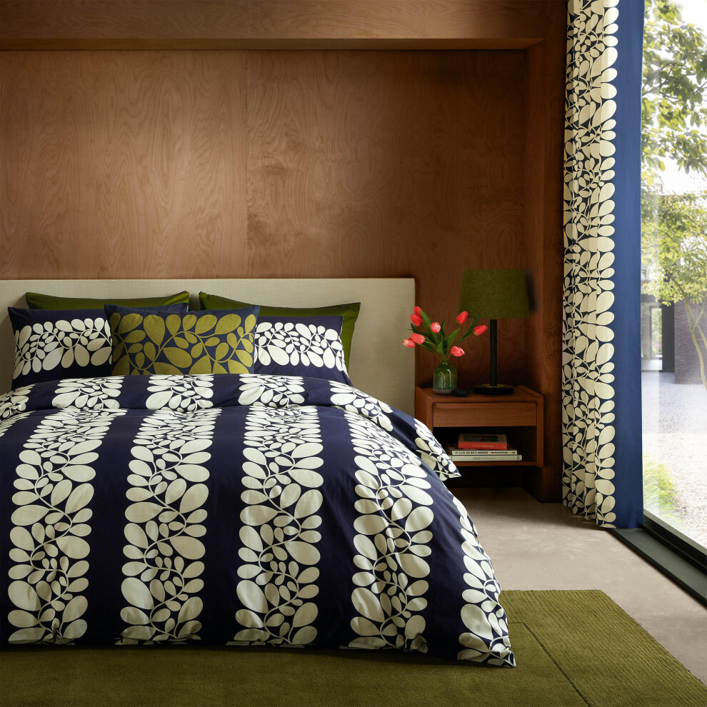 Photos - Other Textiles Orla Kiely Bedding - Sycamore Stripe Space Blue 100 Cotton Duvet Cover Set (King Size Duvet Cover Set: 230cm x 220cm)