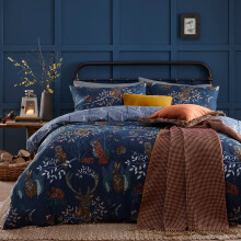 furn. Forest Fauna 3pcs Double Duvet Cover Set, Cotton, Polyester, Navy (FORESTF/D02/NVY) , Blue