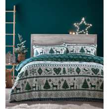 Portfolio Home Festive Noel Teal Green Duvet Cover Set Christmas Double Bedding Set PNOED2C