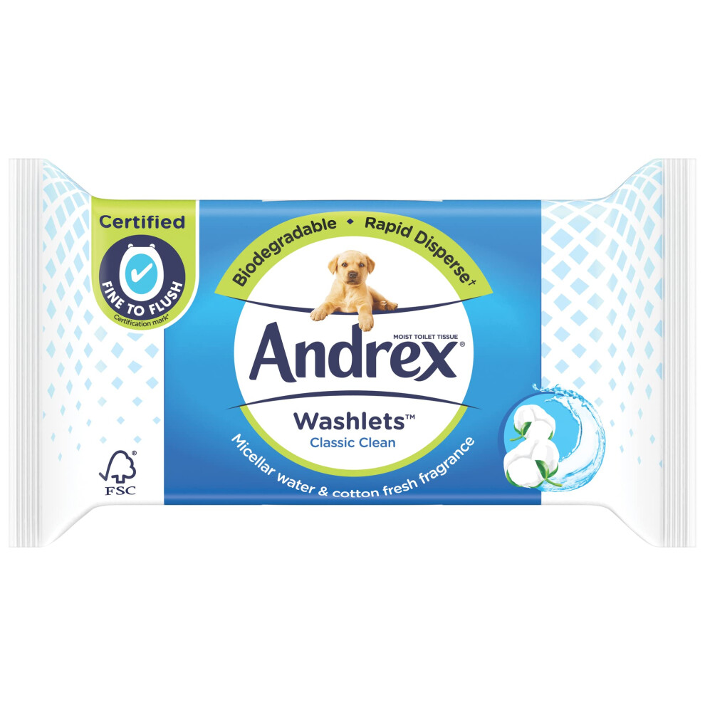 Andrex Classic Clean Washlets Moist Toilet Tissue, Plastic Free & Biodegradable